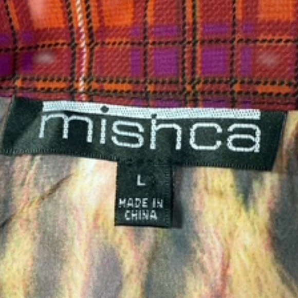 NWOT Mishca Animal Print Button Front Sheer Colorful Tunic Long Slv Top Size L - Picture 7 of 8